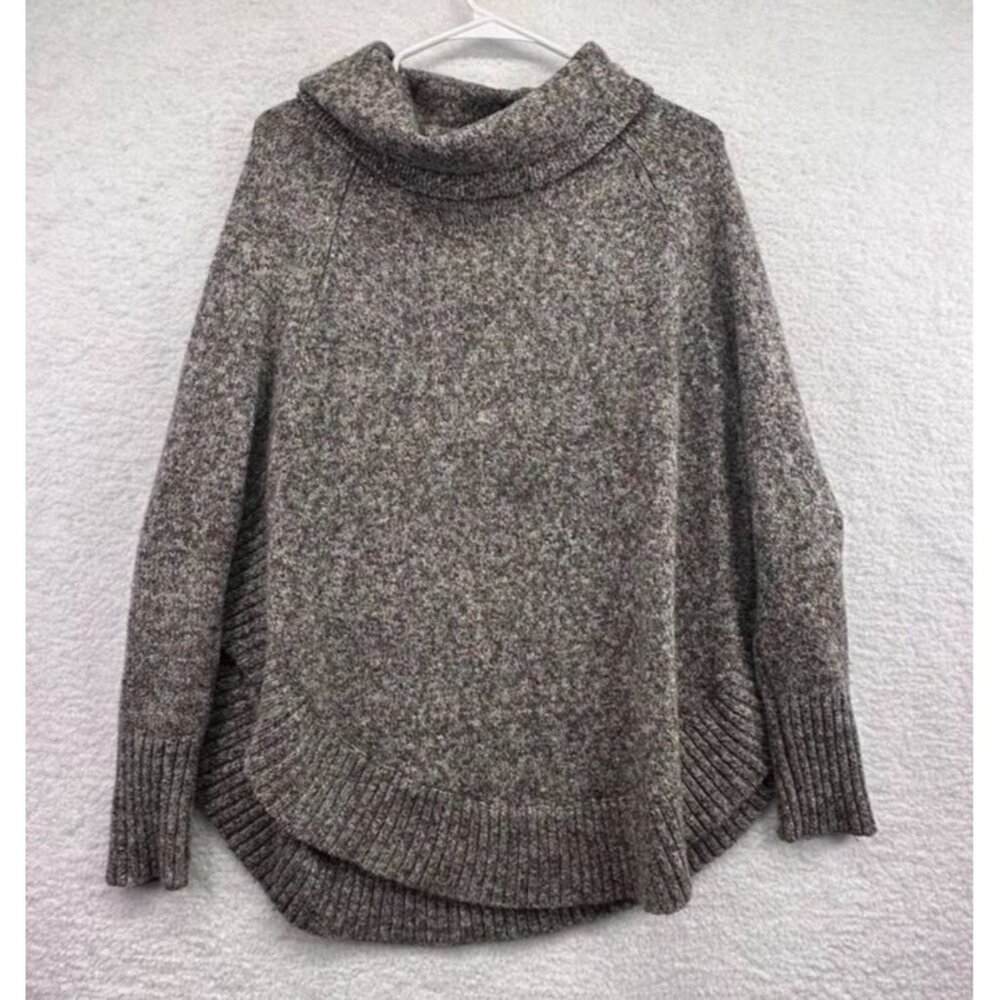Leo Nicole Womens Cowlneck Sweater Size Medium Gray Round Hemline Dolman Sleeve